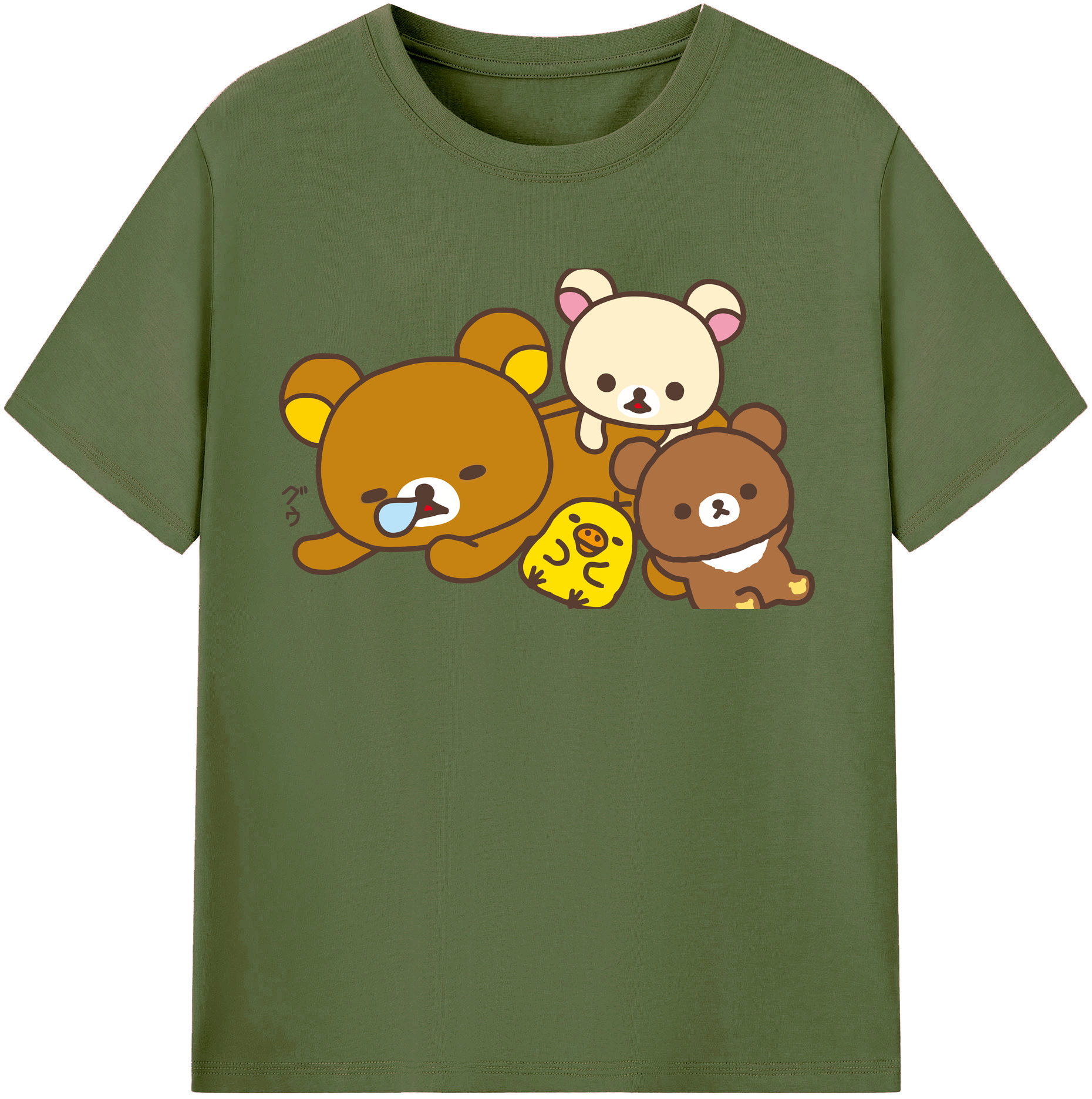 （画像用） リラックマ リラックマ キイロイトリ Rilakkuma Korilakkuma Kiiroitori 綿100％半袖Tシャツ（フロントプリント）